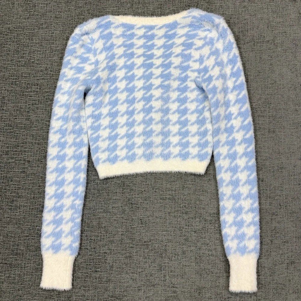 Aeropostale Cropped Fuzzy Sweater‎ Tank Matching Set Womens XS Houndstooth